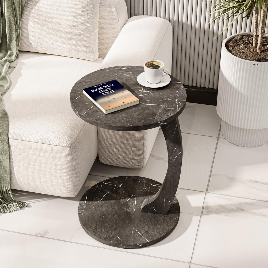 Beistelltisch C-Form Marmor-Schwarz