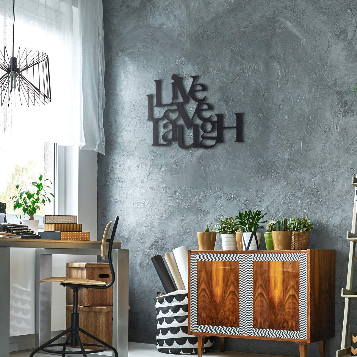 Live Laugh Love – Metall-Wandkunst, 40 × 48,9 cm