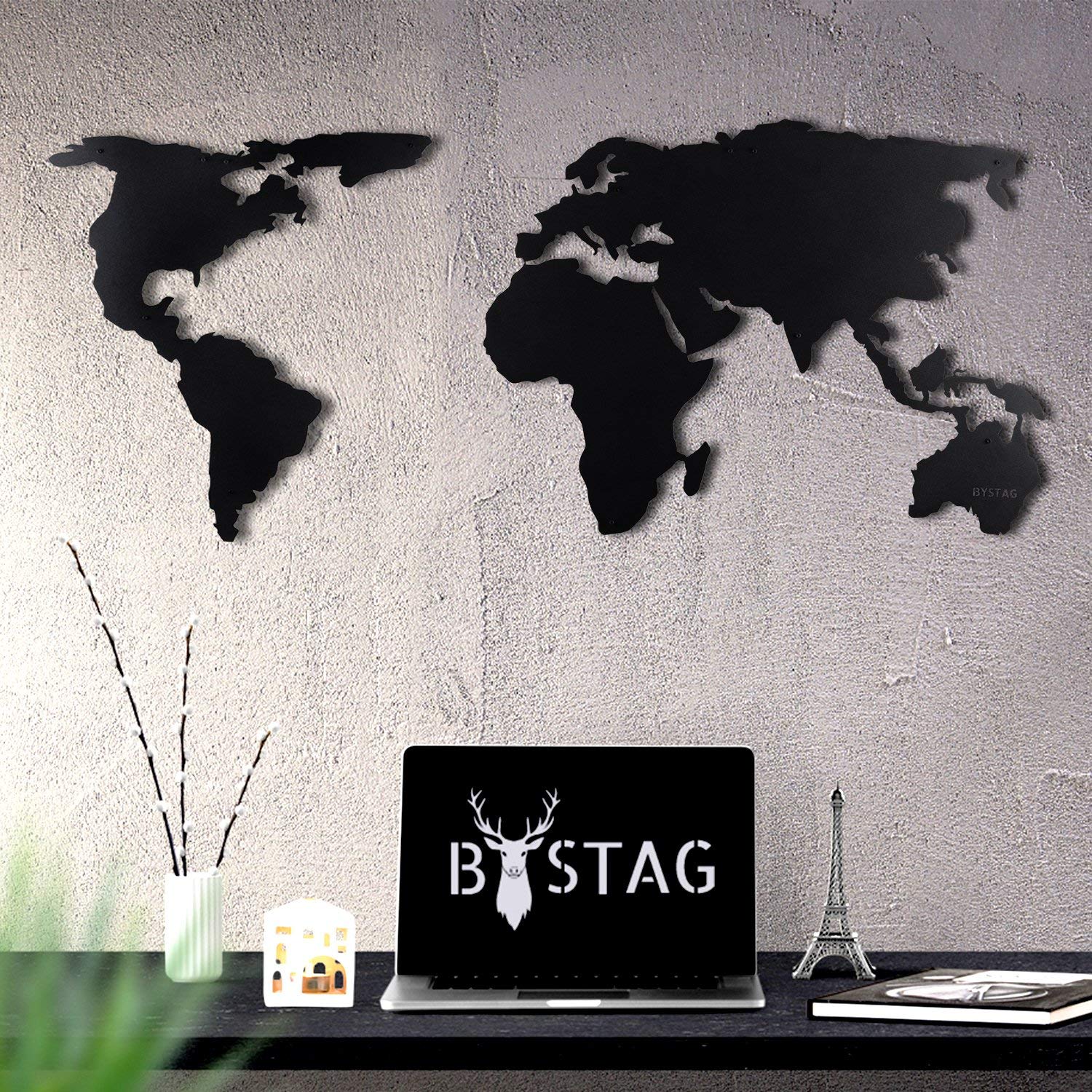 Tubibu Weltkarte Wandkunst, 100% Metall Weltkarte 2D, Skulptur, groß und breit – Wandbehang für Wohnzimmer, Schlafzimmer, Wohnheim (weiß, (60 x 120 cm)