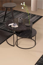Couchtisch-Set Marmoroptik Schwarz im Wohnzimmer