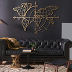 Weltkarte mit Kompass Gold – Metall-Wandkunst