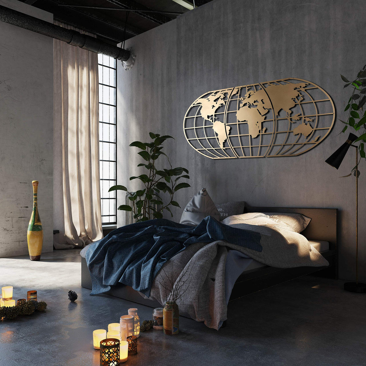 Weltkarten-Globe Gold – Metall-Wandkunst