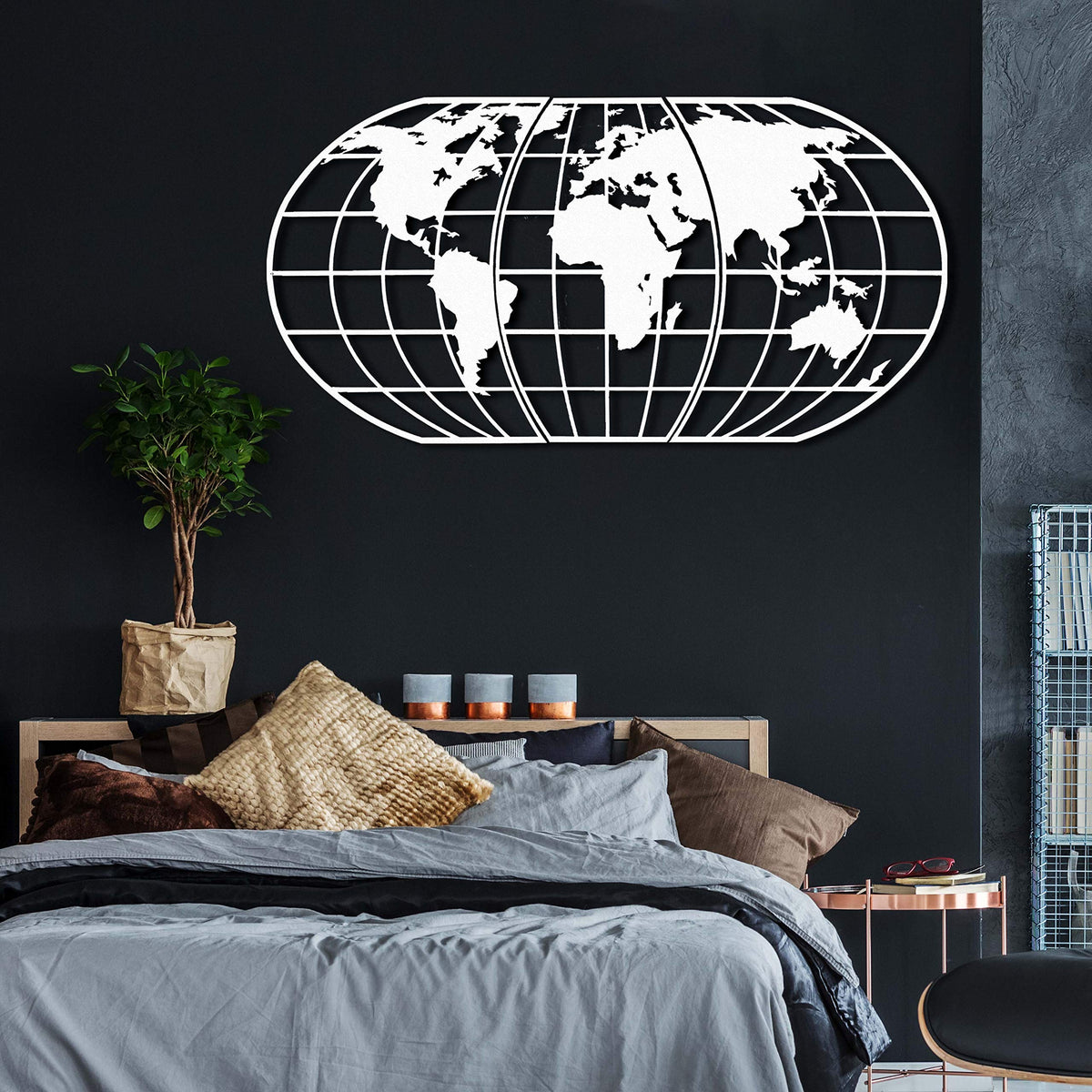 Weltkarten-Globe Weiß – Metall-Wandkunst