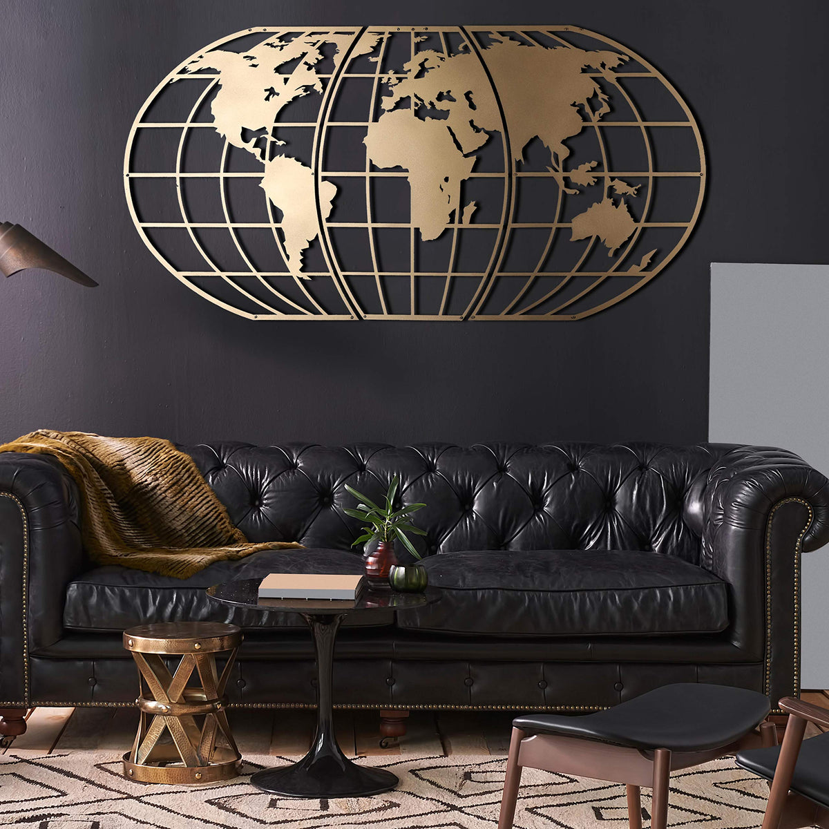 Weltkarten-Globe Gold – Metall-Wandkunst