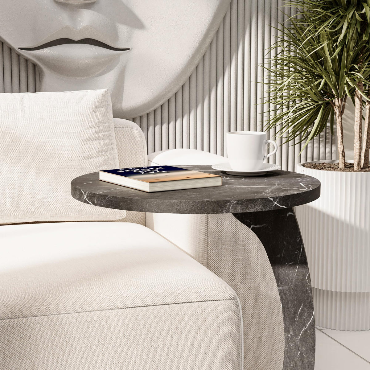 Beistelltisch C-Form Marmor-Schwarz