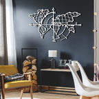 Weltkarte mit Kompass Weiß – Metall-Wandkunst