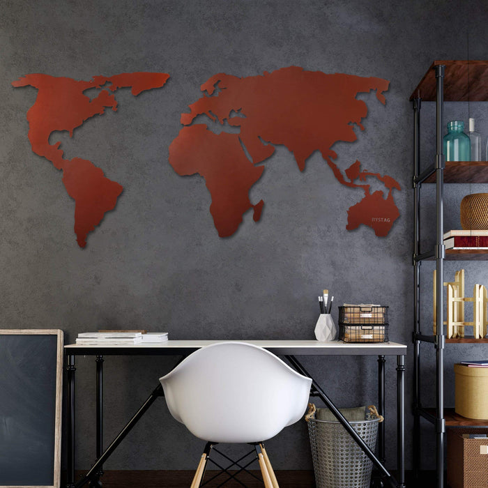 Weltkarte Silhouette Bronze – Metall-Wandkunst