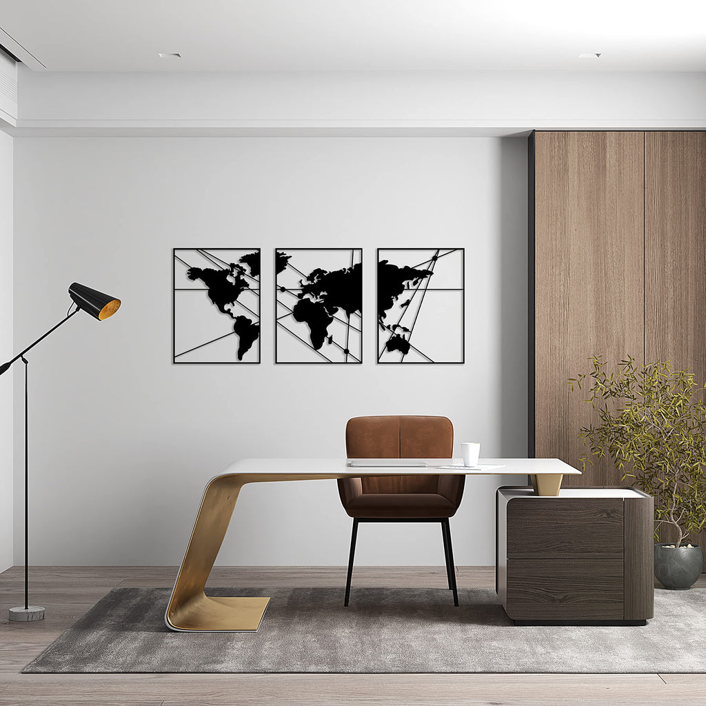 Tubibu Moderne Metall-Wandkunst 3er Set, 100% Metall - Metallische Wanddekoration, Wandbehang für Wohnzimmer, Schlafzimmer, Wohnheim, Wandskulpturen (Schwarze Karte, klein)