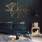 Weltkarte mit Kompass Gold – Metall-Wandkunst