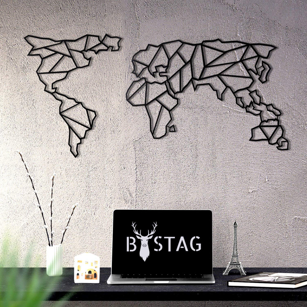 Geo Map Weltkarte Schwarz – Metall-Wandkunst