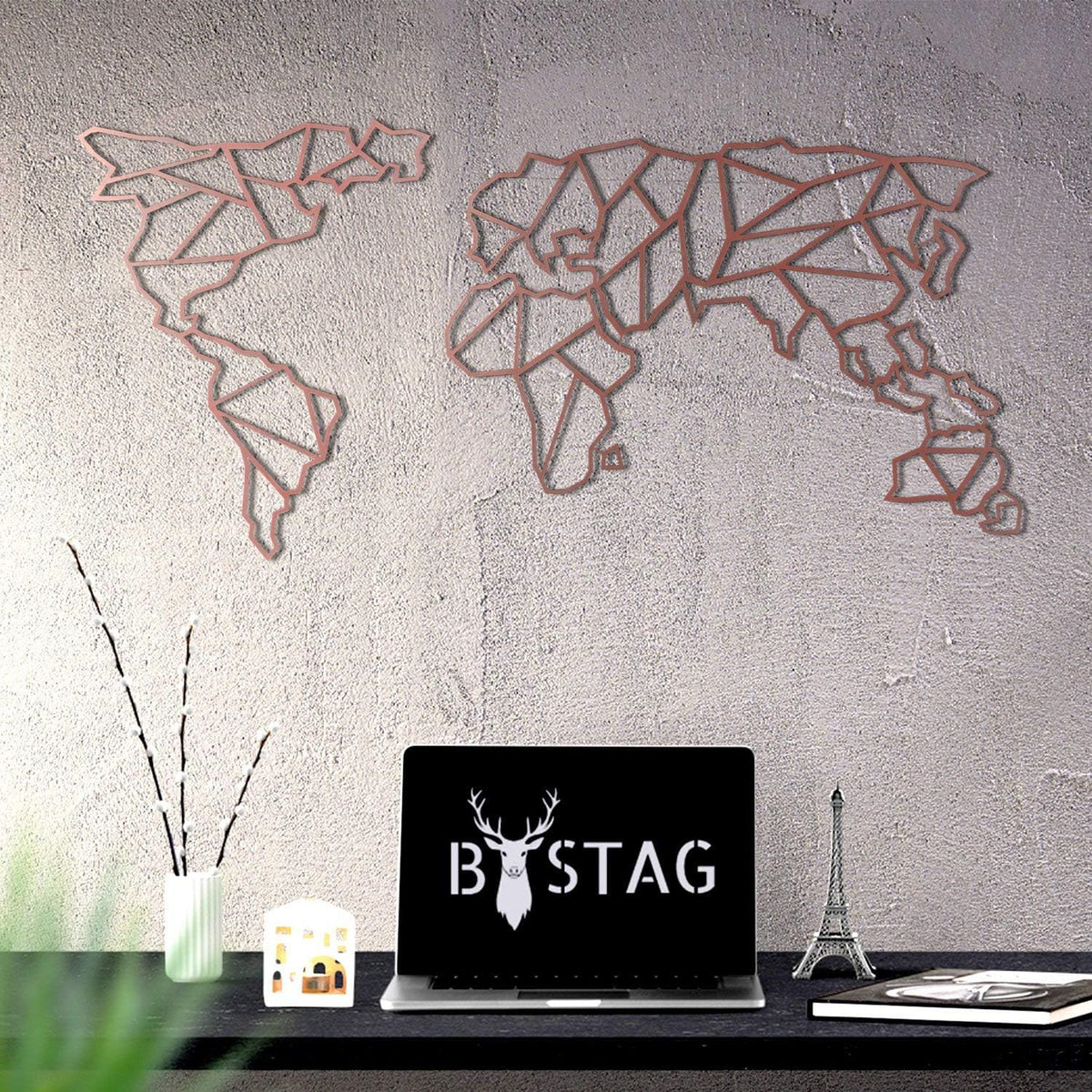 Geo Map Weltkarte Bronze Metall-Wandkunst 60 x 120 cm