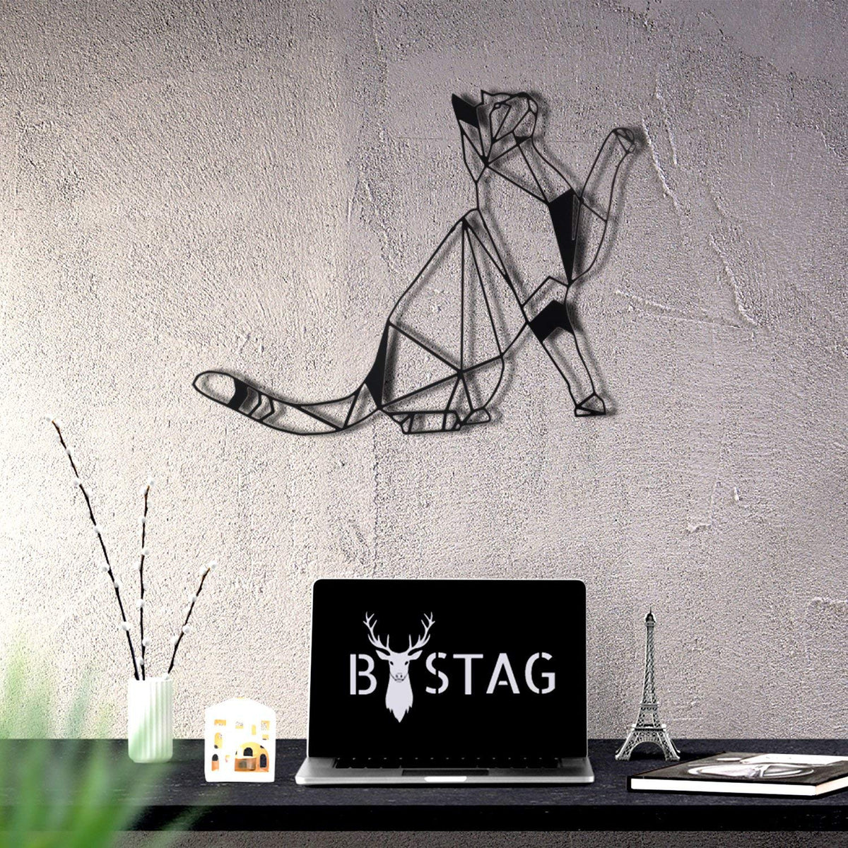 Tubibu Katze Metall Wanddekoration Metall Wandkunst Dekoration Metall Skulptur Metall Wanddekoration für Home Office Schlafzimmer Wohnzimmer Outdoor Dekoration 47 x 34 cm