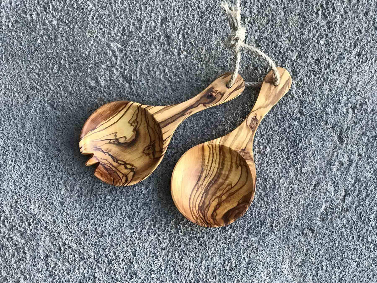 Salatbesteck aus Olivenholz, handgefertigt