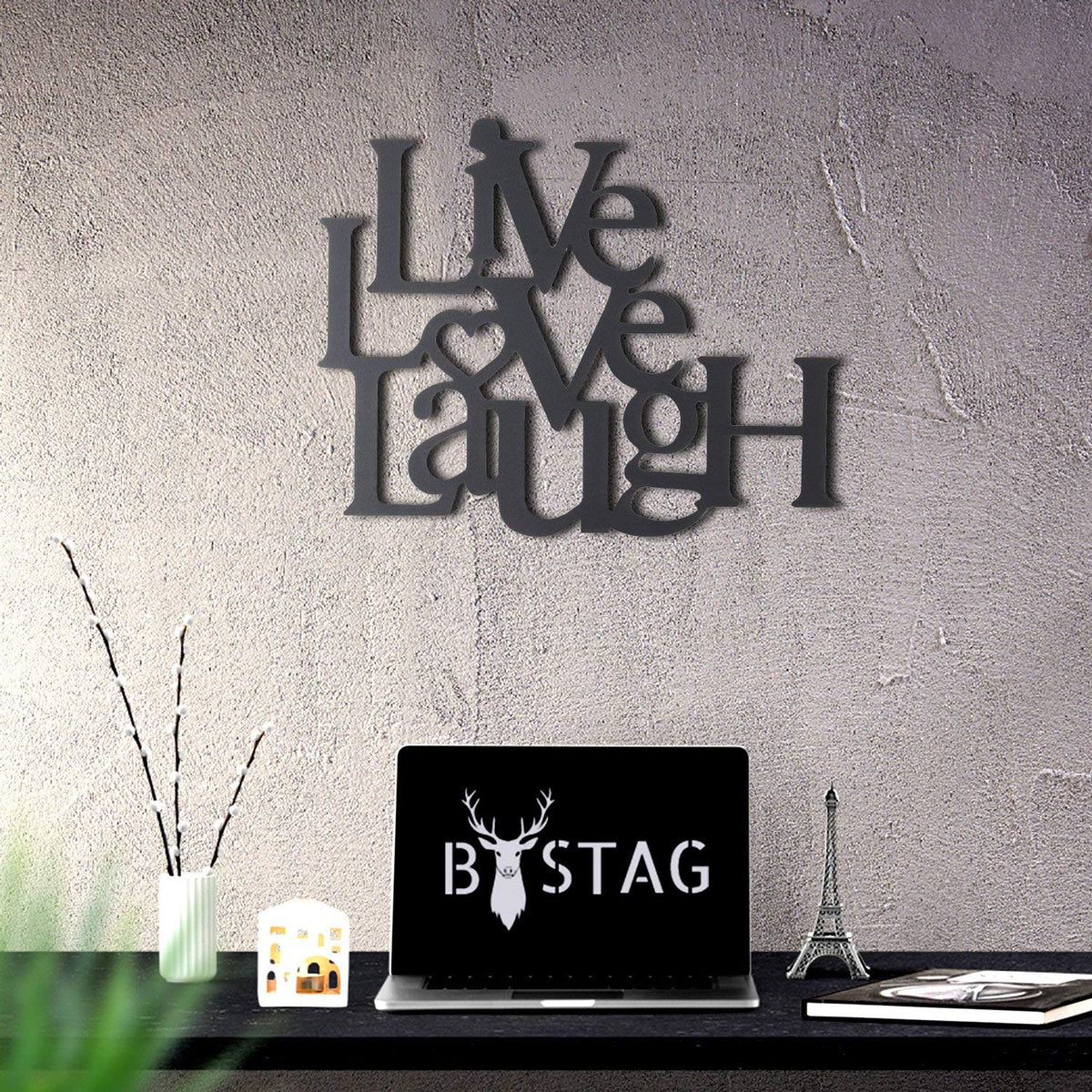 Live Laugh Love – Metall-Wandkunst, 40 × 48,9 cm