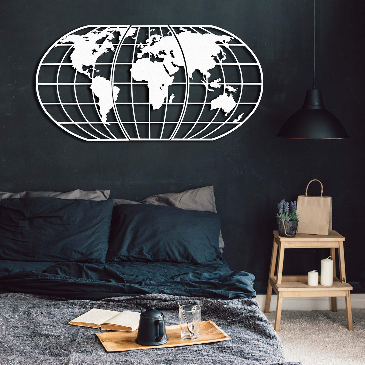 Weltkarten-Globe Weiß – Metall-Wandkunst