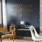 Weltkarte mit Kompass Gold – Metall-Wandkunst