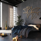Weltkarte mit Kompass Gold – Metall-Wandkunst