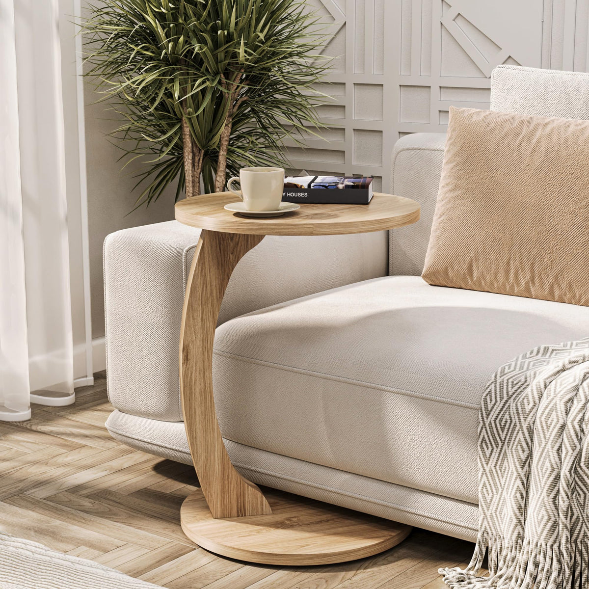 Beistelltisch C-Form Nussbaum-Optik