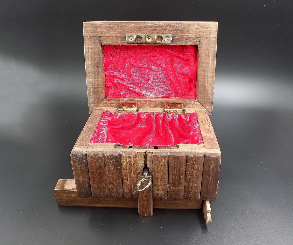 Walnut Treasure Secret Magic Box Handgefertigte einzigartige Schmuckschatulle mit verstecktem Schlüssel (klein)
