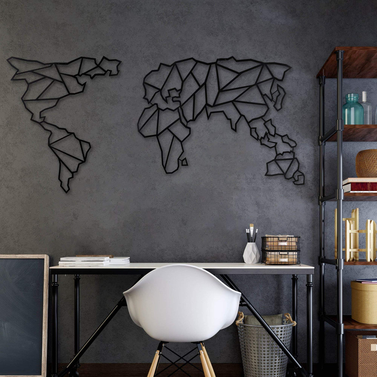 Geo Map Weltkarte Schwarz – Metall-Wandkunst