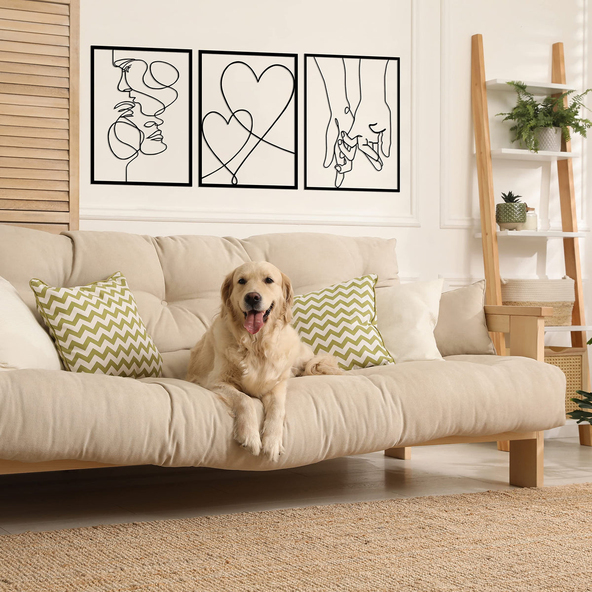 Tubibu Moderne Metall-Wandkunst 3er Set, 100% Metall - Metallische Wanddekoration, Wandbehang für Wohnzimmer, Schlafzimmer, Wohnheim, Wandskulpturen (Schwarzes Paar, groß)