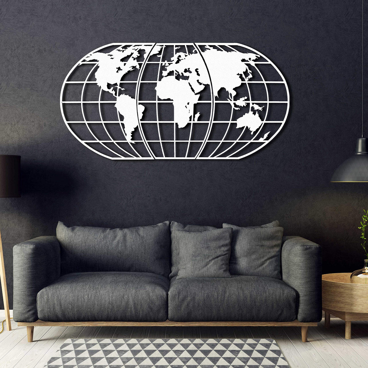Weltkarten-Globe Weiß – Metall-Wandkunst