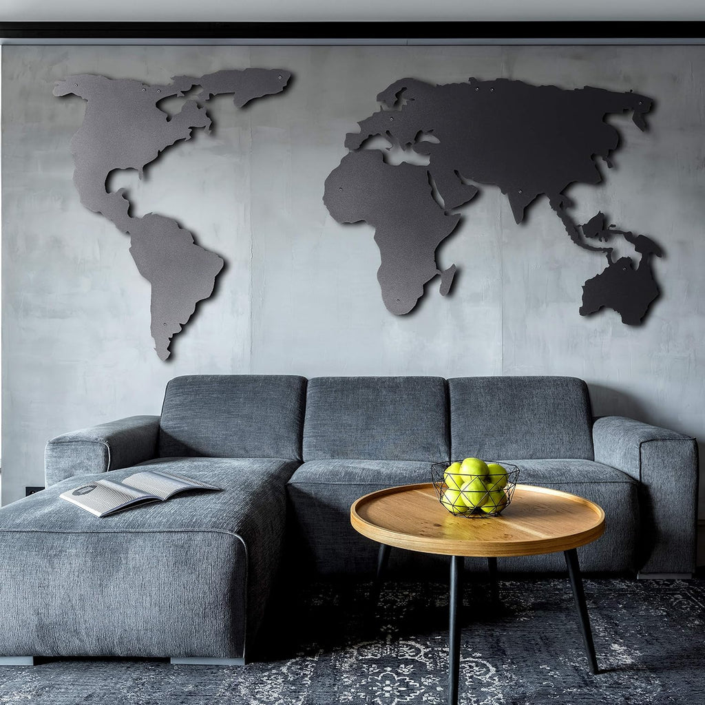 Tubibu Weltkarte Wandkunst, 100% Metall Weltkarte 2D, Skulptur, groß und breit – Wandbehang für Wohnzimmer, Schlafzimmer, Wohnheim (weiß, (60 x 120 cm)