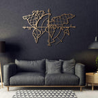 Weltkarte mit Kompass Gold – Metall-Wandkunst