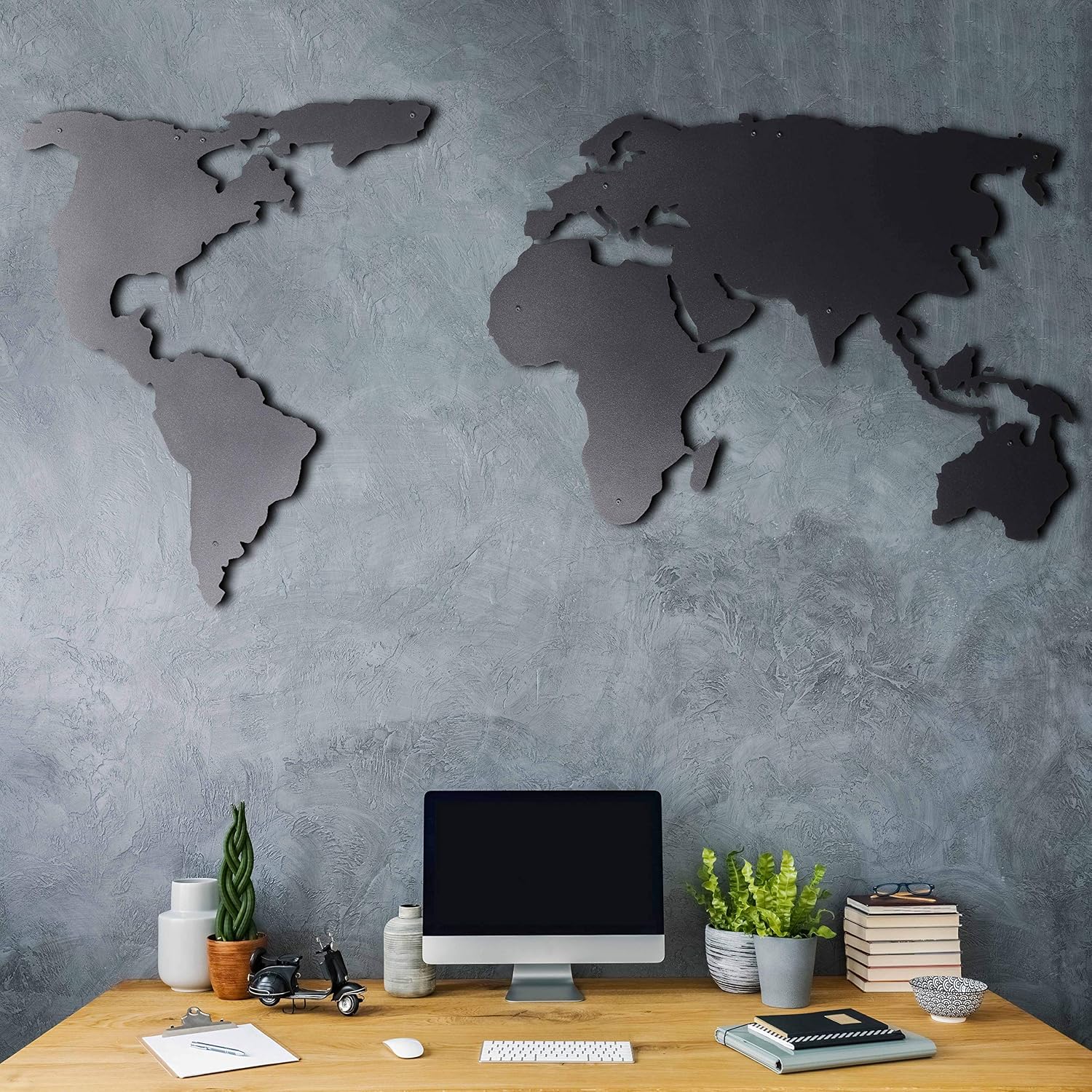 Tubibu Weltkarte Wandkunst, 100% Metall Weltkarte 2D, Skulptur, groß und breit – Wandbehang für Wohnzimmer, Schlafzimmer, Wohnheim (weiß, (60 x 120 cm)