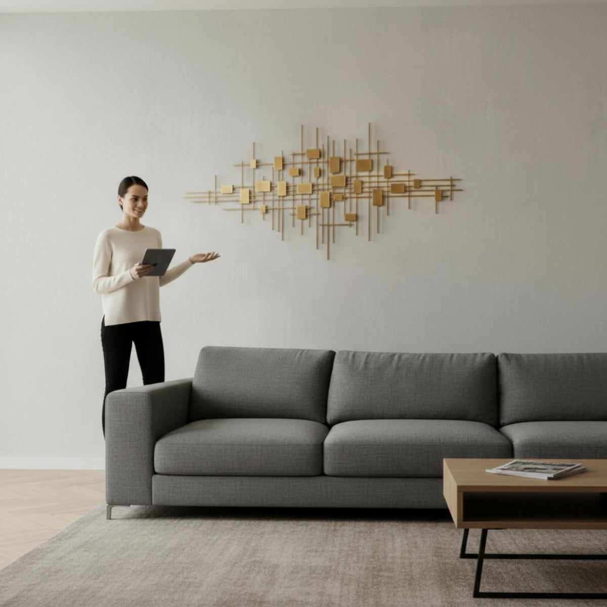 Geometrische Metall-Wandkunst – Gold