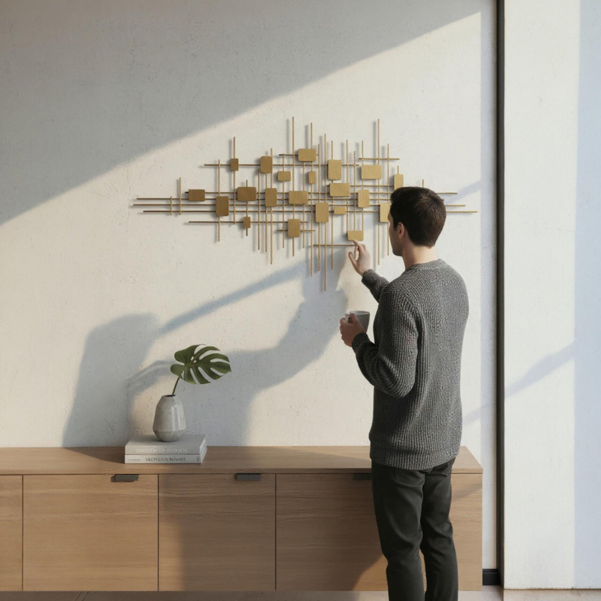 Geometrische Metall-Wandkunst – Gold